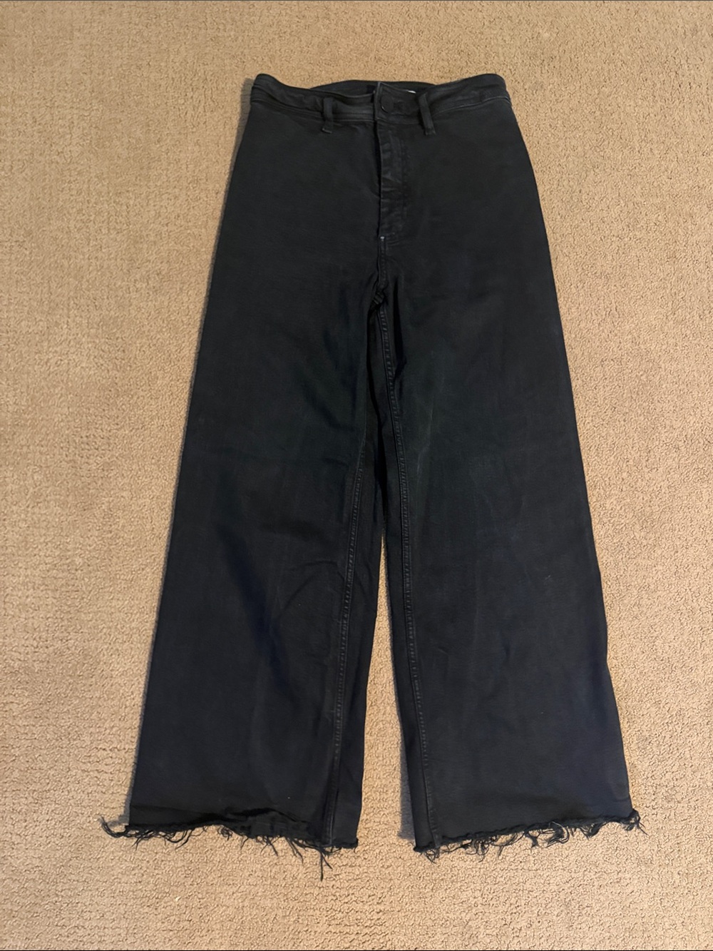 Zara Black Wide-Leg Jeans with Frayed Hem